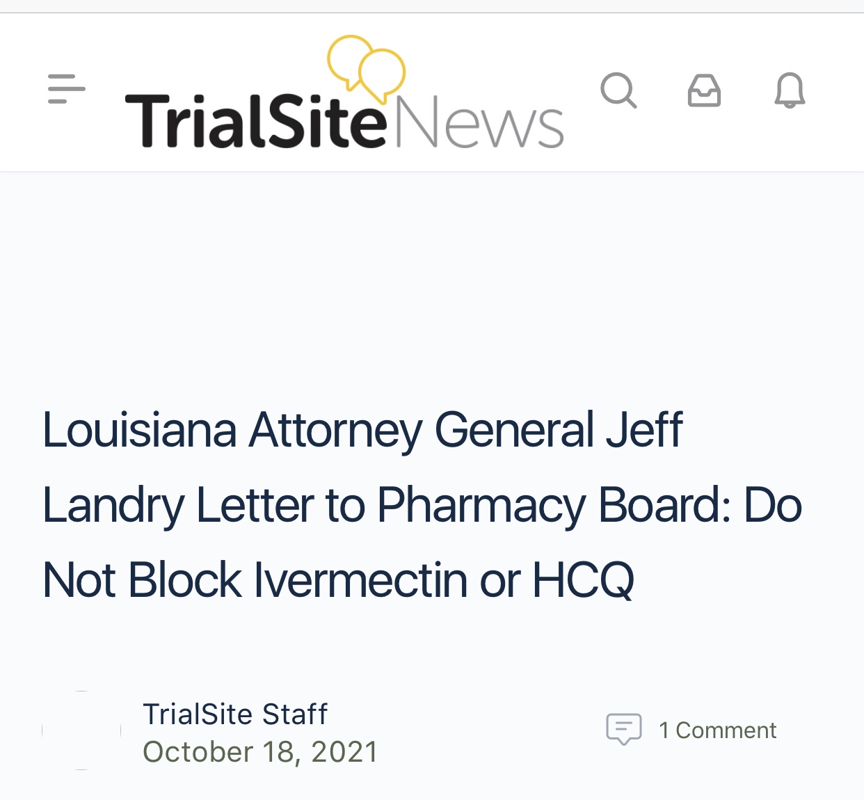 Louisiana Attorney General Jeff Landry Letter to Pharmacy Board: Do Not Block Ivermectin or HCQ