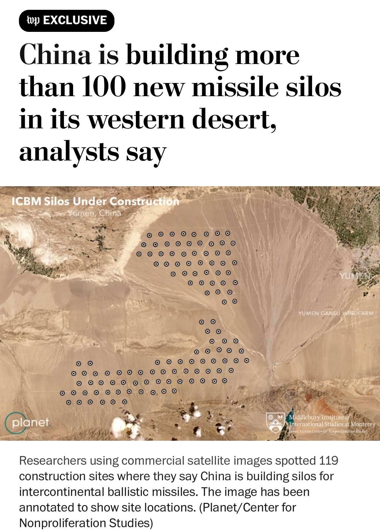🚨🚨🚨China is building more than 100 new missile silos in its western desert, analysts say