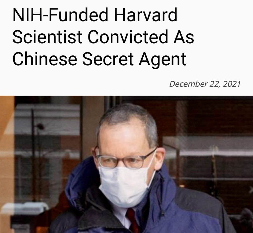 NIH-Funded Harvard Scientist Convicted As Chinese Secret Agent