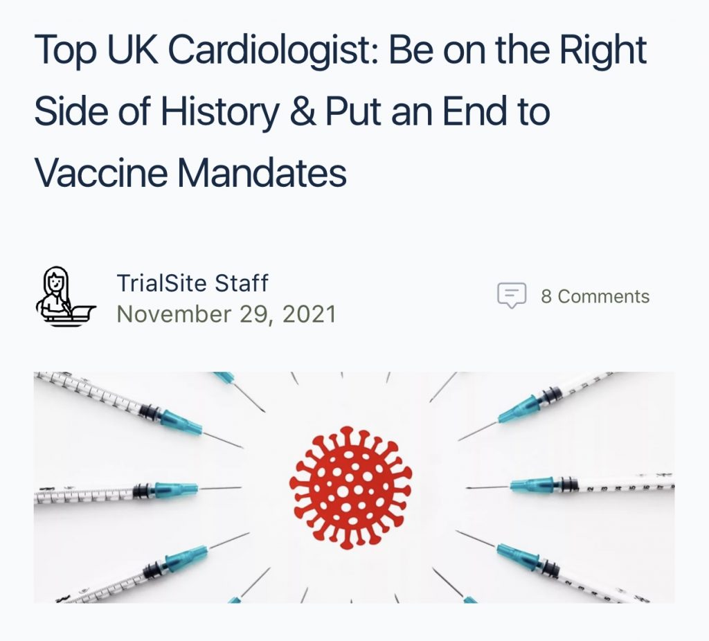 Top UK Cardiologist: Be on the Right Side of History & Put an End to Vaccine Mandates