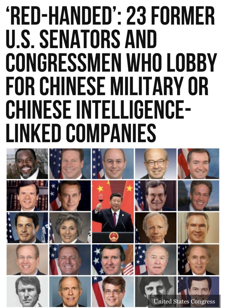 🚨🚨🚨‘Red-Handed’: 23 Former U.S. Senators and Congressmen Who Lobby for Chinese Military or Chinese Intelligence-Linked Companies