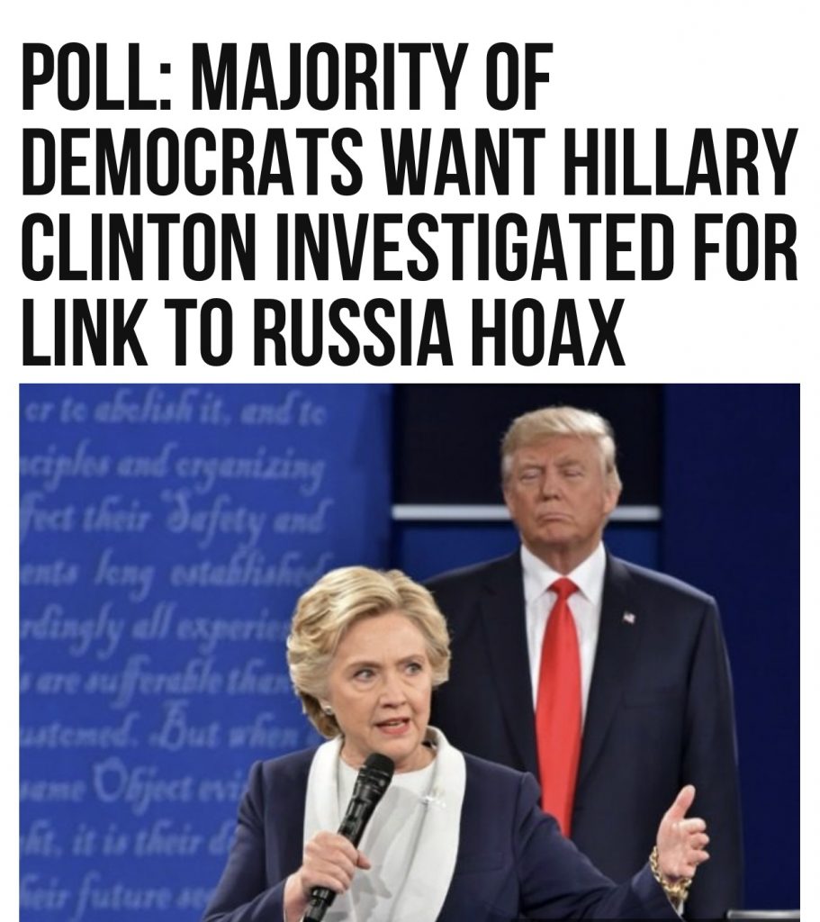 🚨🚨🚨Poll: Majority of Democrats Want Hillary Clinton Investigated for Link to Russia Hoax